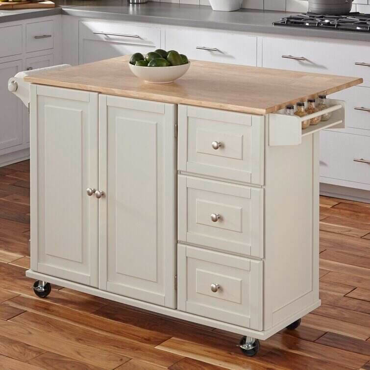 53.5'' Wide Rolling Kitchen Cart with Solid Wood Top