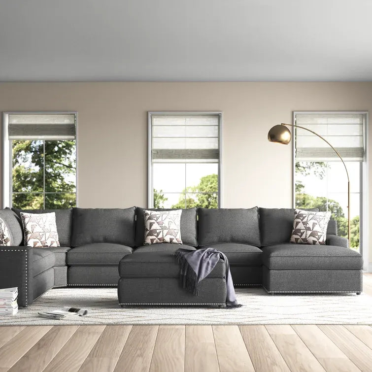 166" Wide Microfiber/Microsuede Left Hand Facing Modular Corner Sectional with Ottoman