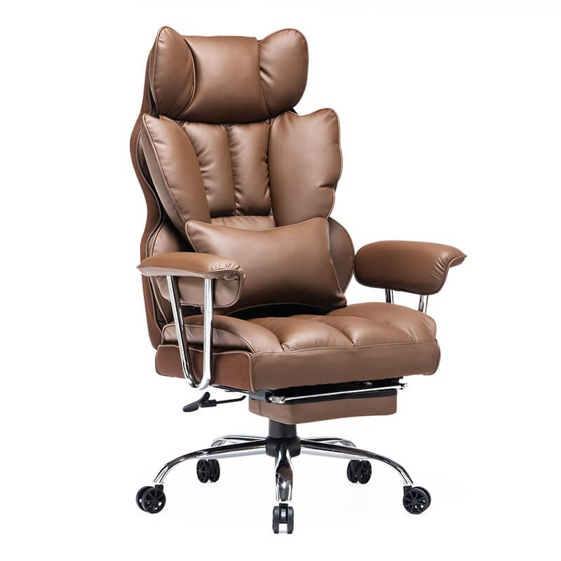Leather Office Computer Chair (Executive Office Chair with Leg Rest and Lumbar Support)