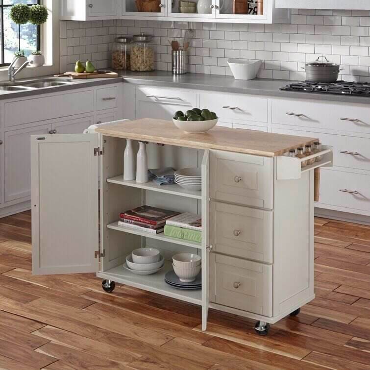 53.5'' Wide Rolling Kitchen Cart with Solid Wood Top