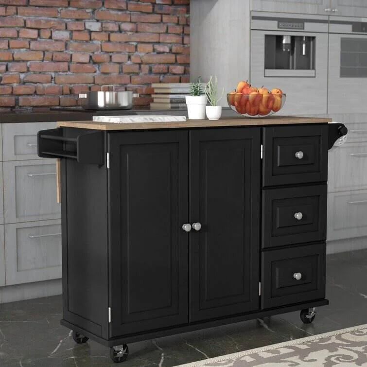 53.5'' Wide Rolling Kitchen Cart with Solid Wood Top