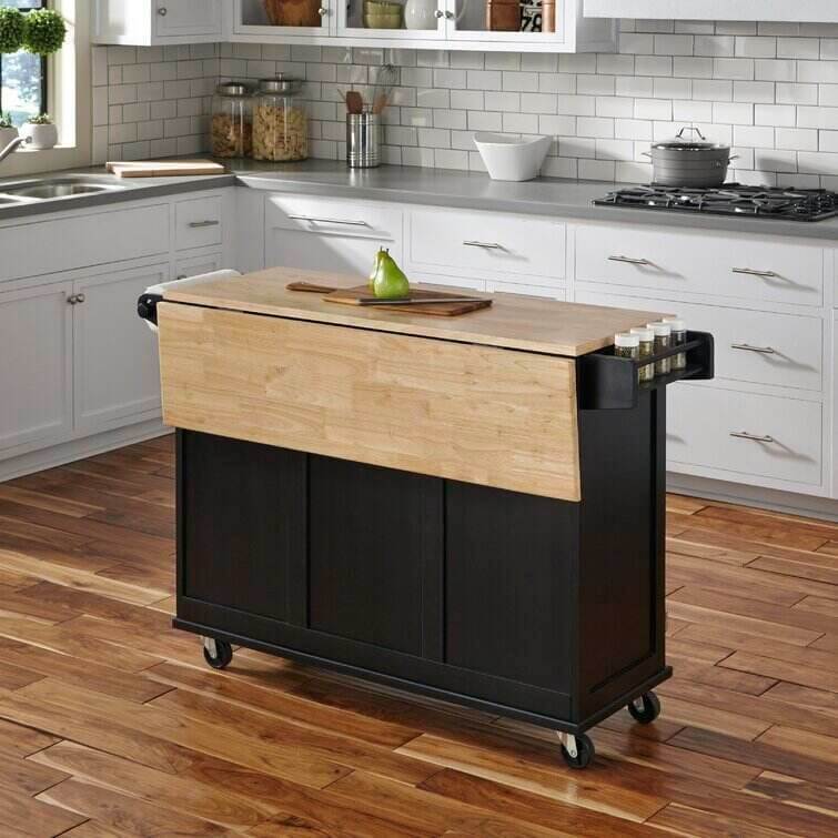 53.5'' Wide Rolling Kitchen Cart with Solid Wood Top