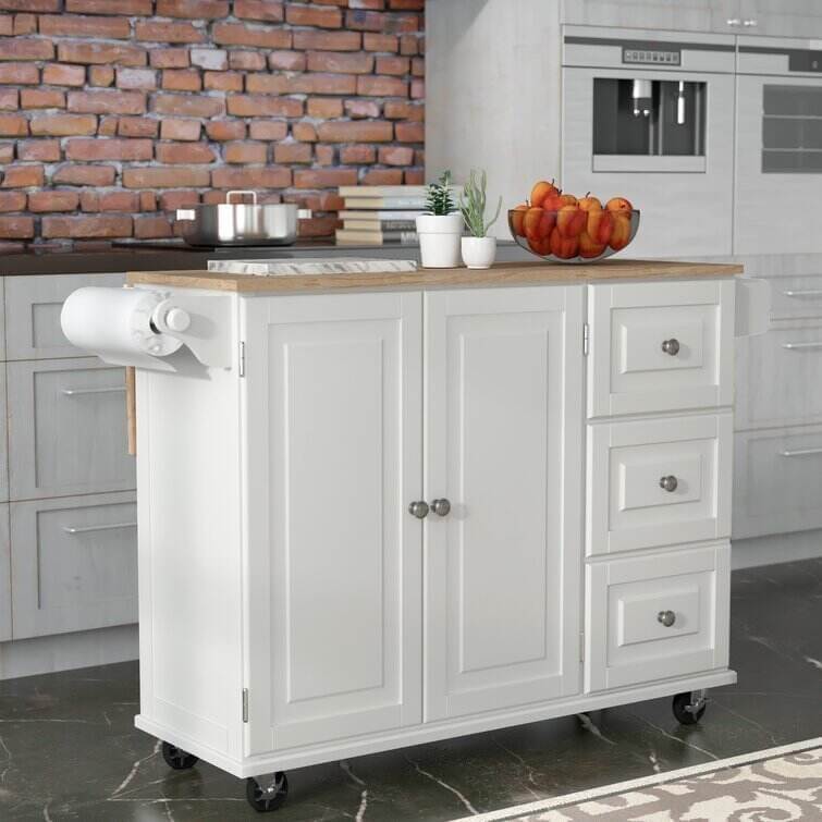 53.5'' Wide Rolling Kitchen Cart with Solid Wood Top
