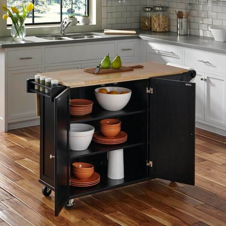 53.5'' Wide Rolling Kitchen Cart with Solid Wood Top