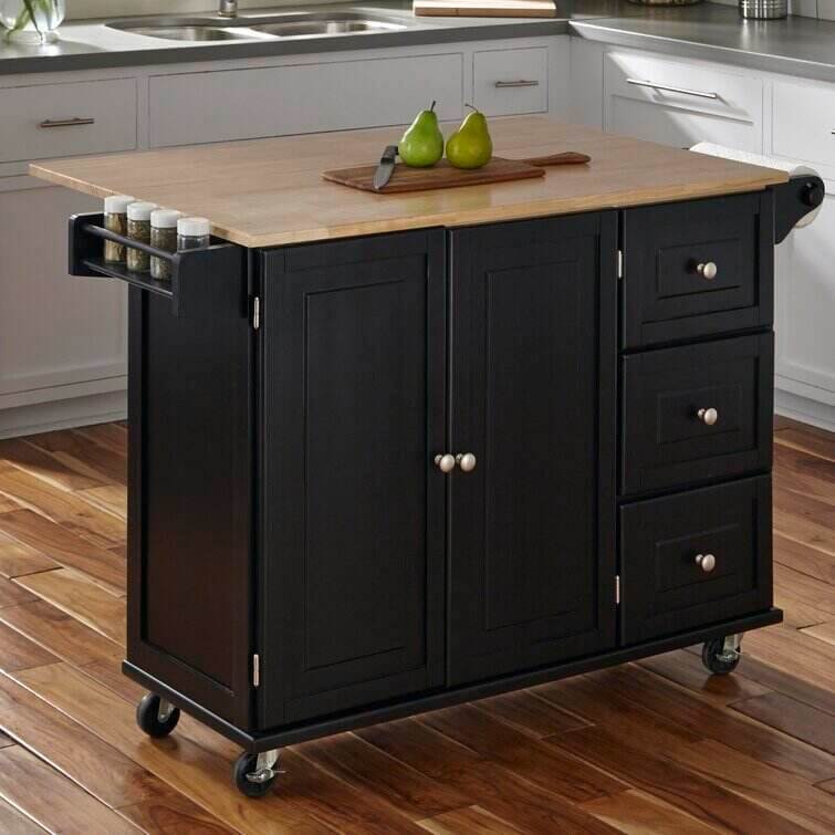 53.5'' Wide Rolling Kitchen Cart with Solid Wood Top