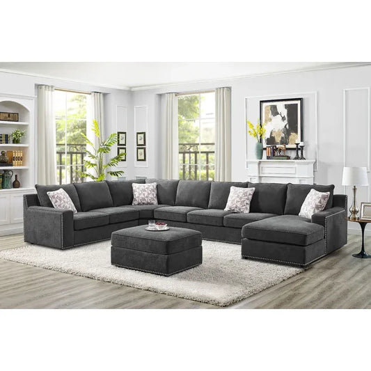 166" Wide Microfiber/Microsuede Left Hand Facing Modular Corner Sectional with Ottoman