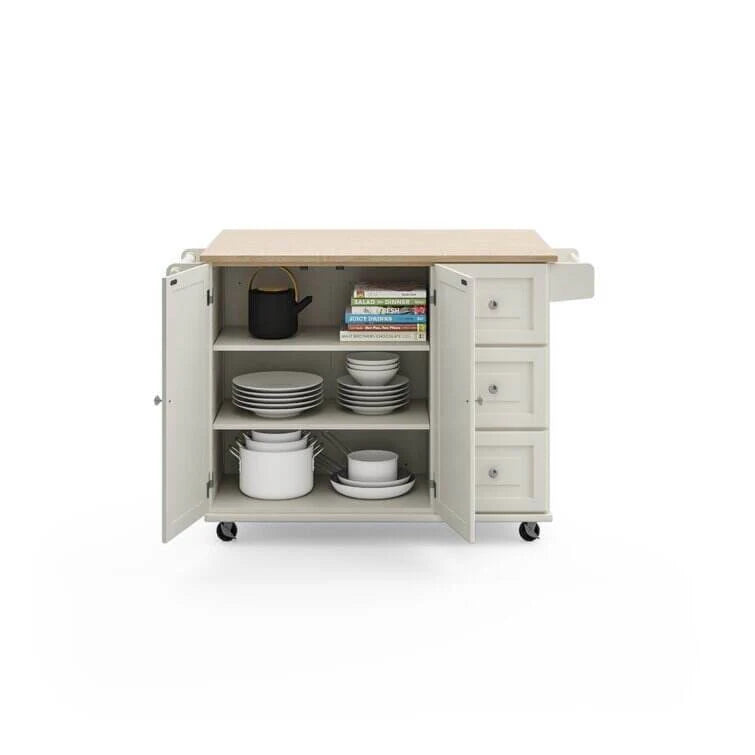 53.5'' Wide Rolling Kitchen Cart with Solid Wood Top