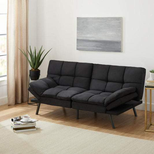 Memory Foam Futon, Black Faux Suede Fabric